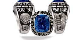  picture of 3 class rings seen from a different view.